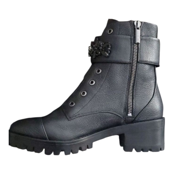 Karl Lagerfeld Edgy Black Pebble leather boots size 7.5 black jewels emb… - Picture 1 of 16